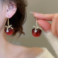 Chic Resin Apple Bow Dangle Earrings With Zircon Accents For Sweet Light Luxury Style view 2