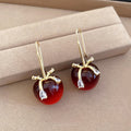 Chic Resin Apple Bow Dangle Earrings With Zircon Accents For Sweet Light Luxury Style view 3