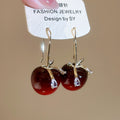 Chic Resin Apple Bow Dangle Earrings With Zircon Accents For Sweet Light Luxury Style view 1