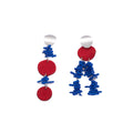 Ethnic Klein Blue Acrylic Bead Tassel Red Round Disc Alloy Silver Needle Statement Earrings view 5