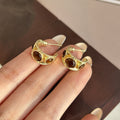 Vintage Luxury Gold Alloy Triangular Tiger Eye Stone Hoop Studs For Women Statement Huggie Earrings view 4