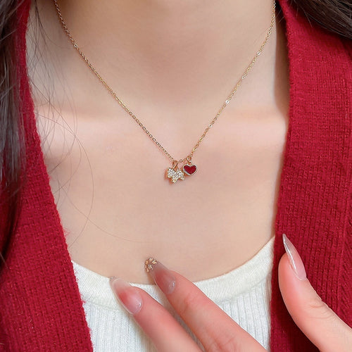 Light Luxury Copper Zircon Puppy Heart Pendant Clavicle Necklace For Women