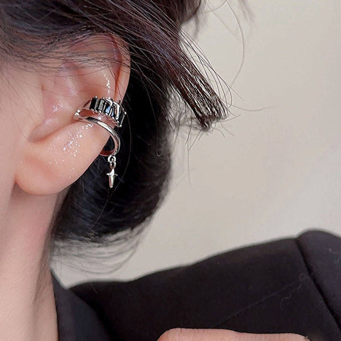 Copper Zircon Starburst Clip-on Earrings For Women Hip Hop Geometric Round Ear Cuffs