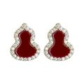 Gold Plated Copper Zircon Gourd Stud Earrings With Silver Posts Vintage Chinese Style Jewelry view 5