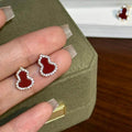 Gold Plated Copper Zircon Gourd Stud Earrings With Silver Posts Vintage Chinese Style Jewelry view 3