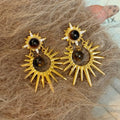 Tiger Eye Zircon Round Star Stud Earrings, Maillard Vintage Geometric Silver Needle Jewelry view 1