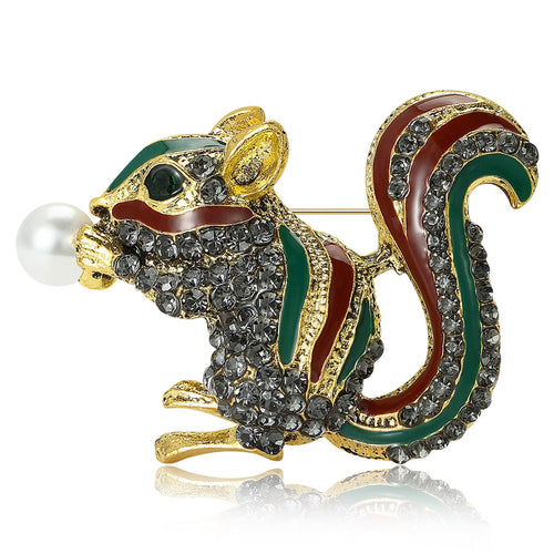 Alloy Rhinestone Squirrel Brooch Pin For Suits And Cardigans – Multicolor
