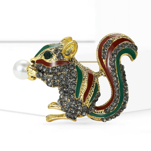 Alloy Rhinestone Squirrel Brooch Pin For Suits And Cardigans – Multicolor