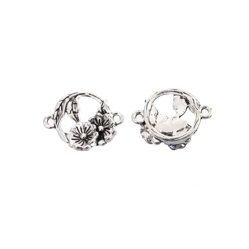 Antique Silver Zinc Alloy Double Flower Charm Pendant for DIY Necklace Bracelet Jewelry Making