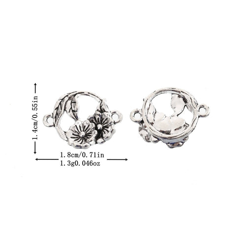Antique Silver Zinc Alloy Double Flower Charm Pendant for DIY Necklace Bracelet Jewelry Making