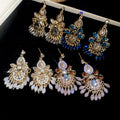 Ethnic Style Artificial Crystal Teardrop Tassel Drop Earrings With Silver Needle Studs view 3