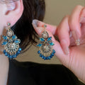 Ethnic Style Artificial Crystal Teardrop Tassel Drop Earrings With Silver Needle Studs view 4