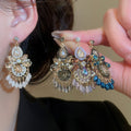 Ethnic Style Artificial Crystal Teardrop Tassel Drop Earrings With Silver Needle Studs view 2