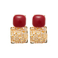 Copper Silver Needle Red Square Zircon Stud Earrings Vintage Light Luxury OL Style view 5