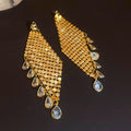 Vintage Gold Plated Copper Zircon Teardrop Tassel Drop Earrings With Silver Posts view 4