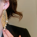 Vintage Gold Plated Copper Zircon Teardrop Tassel Drop Earrings With Silver Posts view 3