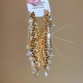 Vintage Gold Plated Copper Zircon Teardrop Tassel Drop Earrings With Silver Posts view 2