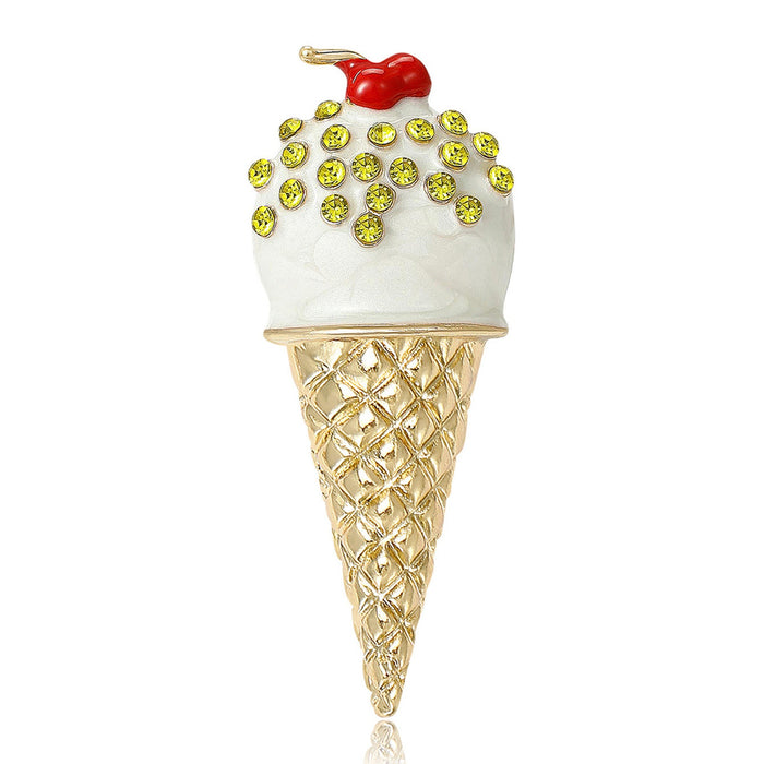 Alloy Enamel Pearl Ice Cream Brooch Pin For Collar Decoration