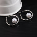 Luxury Silver Needle Irregular Hoop Faux Pearl Statement Stud Earrings view 2
