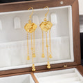 Vintage Chinese Fu Character Auspicious Cloud Gourd Tassel Gold Alloy Luxury Long Dangle Earrings view 4