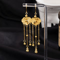 Vintage Chinese Fu Character Auspicious Cloud Gourd Tassel Gold Alloy Luxury Long Dangle Earrings view 2