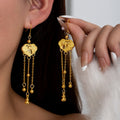 Vintage Chinese Fu Character Auspicious Cloud Gourd Tassel Gold Alloy Luxury Long Dangle Earrings view 1