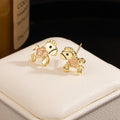 Elegant Vintage Gold Alloy Pony Horse With Pearl Flower Enamel Sweet Commuter Stud Earrings view 4