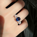 Luxury Oval Faux Sapphire Ring For Women, European Geometric Multi Layer Statement Jewelry view 3