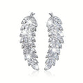 European American Fashion Feather Stud Earrings For Women Micro Paved Zircon Jewelry view 5