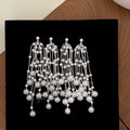 Light Luxury Faux Pearl Tassel Drop Earrings Geometric Round Elegant Stud Earrings For Women view 2
