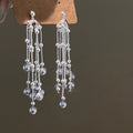 Light Luxury Faux Pearl Tassel Drop Earrings Geometric Round Elegant Stud Earrings For Women view 3