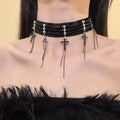 Faux Crystal Velvet Cross Tassel Choker Necklace Sweet Cool Geometric Collarbone Jewelry view 3