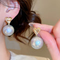 Elegant Heart Faux Pearl Drop Earrings With Silver Pin Textured Light Luxury Style view 2