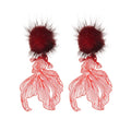 Elegant New Chinese Plush Koi Fish Hollow Silver Needle Pom Ball Drop Earrings view 5