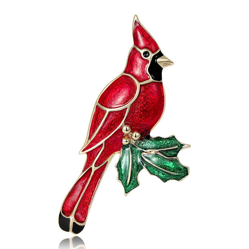 Alloy Red Bird Branch Brooch Pin For Coats And Suits