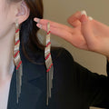 Copper Geometric Rectangle Tassel Drop Earrings With Silver Pins Light Luxury Minimalist Style view 1