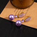 Elegant Purple Pearl Drop Earrings With Rhinestone Leaf Alloy Setting Luxury Silver Needle Women's Earrings view 3