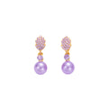 Elegant Purple Pearl Drop Earrings With Rhinestone Leaf Alloy Setting Luxury Silver Needle Women's Earrings view 5