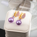 Elegant Purple Pearl Drop Earrings With Rhinestone Leaf Alloy Setting Luxury Silver Needle Women's Earrings view 4