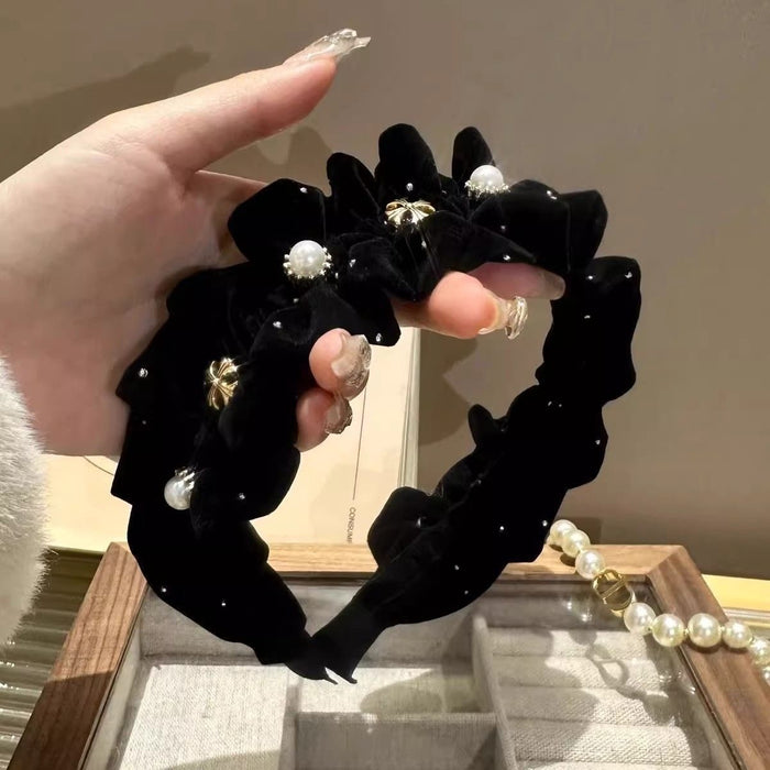 Pearl Tweed Headband Elegant High Crown Hair Accessory