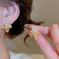 Silver Needle Leaf Faux Pearl Stud Earrings Elegant Vintage Light Luxury Ear Jewelry view 1