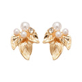 Silver Needle Leaf Faux Pearl Stud Earrings Elegant Vintage Light Luxury Ear Jewelry view 5