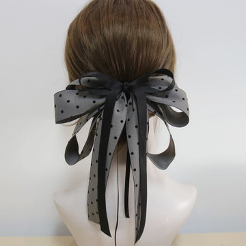 Polka Dot Bow Mini Claw Clip With Streamer Detail