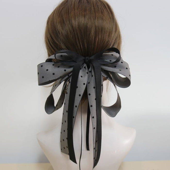 Polka Dot Bow Mini Claw Clip With Streamer Detail