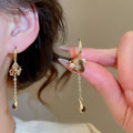 Maillard Style Tiger Eye Stone Tassel Faux Pearl Geometric Drop Earrings For Women view 1