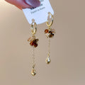 Maillard Style Tiger Eye Stone Tassel Faux Pearl Geometric Drop Earrings For Women view 2
