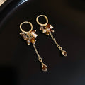 Maillard Style Tiger Eye Stone Tassel Faux Pearl Geometric Drop Earrings For Women view 4