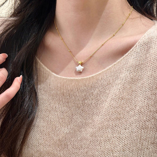 Gold Plated Star Faux Pearl Necklace Old Money Minimalist Collarbone Choker For Women
