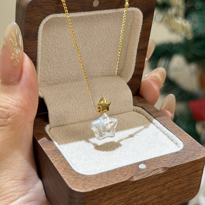 Gold Plated Star Faux Pearl Necklace Old Money Minimalist Collarbone Choker For Women