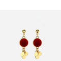 Red Flocked Round Tassel Drop Earrings With Silver Needles, Minimalist OL Fashion Jewelry view 5